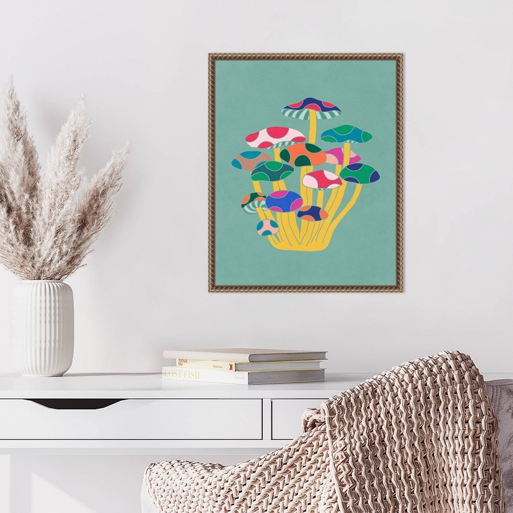 Photos - Other Decoration Amanti Art 16"x20" Rainbow Mushrooms by Sarah Leonard Framed Canvas Wall Art Print