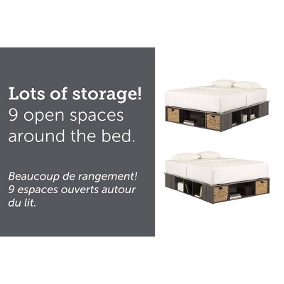 Gray Maple Full Storage Bed with Wicker Baskets