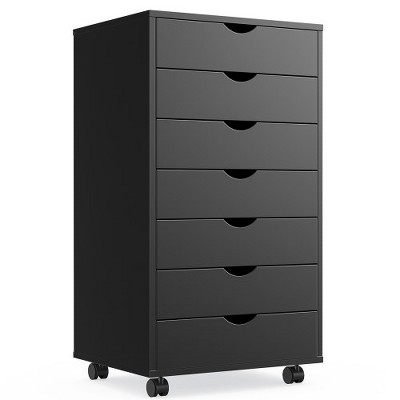 7 Drawer Chest Modern Wooden File Cabinet Rolling Storage Dresser Mobile Storage Organizer With Wheels For Home Living Room Bedroom Study Room Office