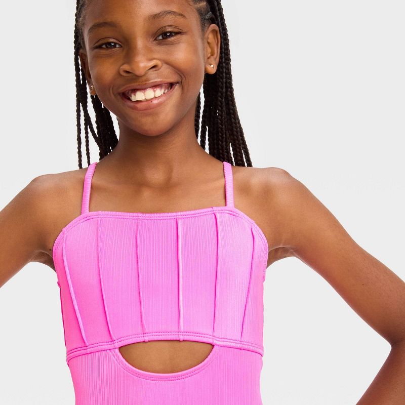 Girls' 'Mermaid Dazzle' Solid One Piece Swimsuit - Cat & Jack™ Pink, 2 of 4