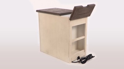 Two-Tone Brown and White Rectangular Wood End Table with Storage