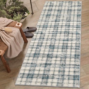 Machine Washable Geometric Living Room Rugs, Soft Non Slip Plaid Bedroom Rugs, Modern Low Pile Throw Carpet for Dining Room - 1 of 4