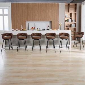 DYHOME 28 inch Bar Stools Set of 6, Modern Counter Height Bar Stools, 360° Swivel Suede Fabric Stool Chairs with Woven Back and Footrest - 1 of 4