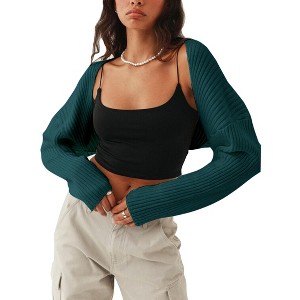 Women Open Front Cardigan For Women Long Batwing Sleeve Knitted Bolero Shrugs Casual Sweaters - 1 of 4