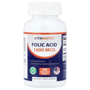 Vitamatic Folic Acid 1000 mcg (1 mg) - Vegetarian Tablets - 1667 mcg DFE - Vitamin B9 (240 Count (Pack of 1)) - 1 of 4
