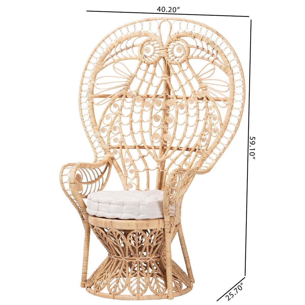 bali & pari Kimiko Natural Rattan Peacock Chair with Cushion Natural Brown