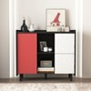 VYNXARIA Modern Black Sideboard Buffet Cabinet with Red Doors and Open Storage - 2 of 4