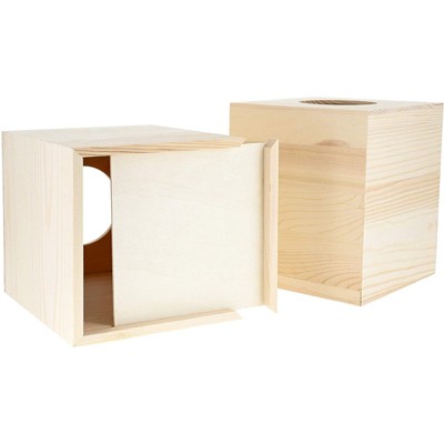 Set of 2 Unfinished Pine Wood Tissue Box Covers