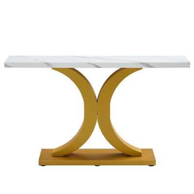 GlasFlength Coffee Tables Contemporary Entryway Accent Minimalist Artistic Design Statement For Home Foyers Living Spaces, White, 55"*13.7"*31.5"