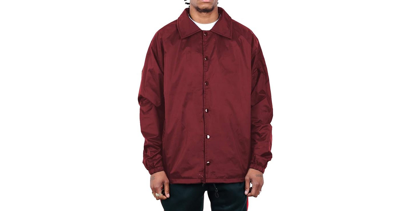 Мужские куртки Shaka Wear Coach Jacket Classic Windbreaker, Water Resistant, Relaxed Fit - Burgundy - Medium — фото 1