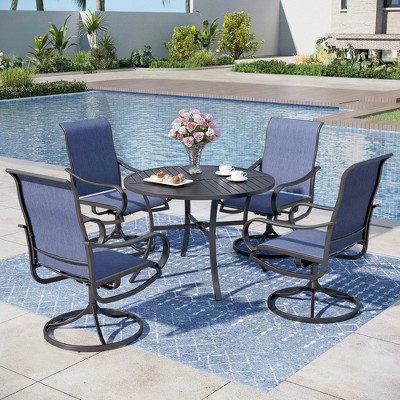 Captiva Designs 5pc Patio Dining Steel Table & Textilene 360 Degree Swivel Chairs