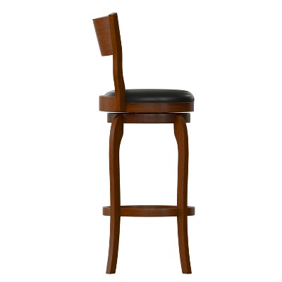 Antique Oak and Black Swivel Bar Stool with Leather Seat