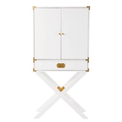 Claude Tall Bar Cabinet with Storage White/Gold - Aiden Lane
