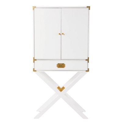 Claude Tall Bar Cabinet with Storage White/Gold - Aiden Lane