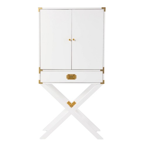 Claude Tall Bar Cabinet with Storage White Gold Aiden Lane