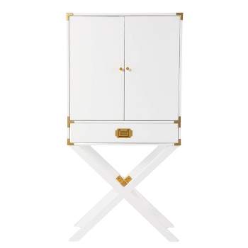Claude Tall Bar Cabinet with Storage White/Gold - Aiden Lane