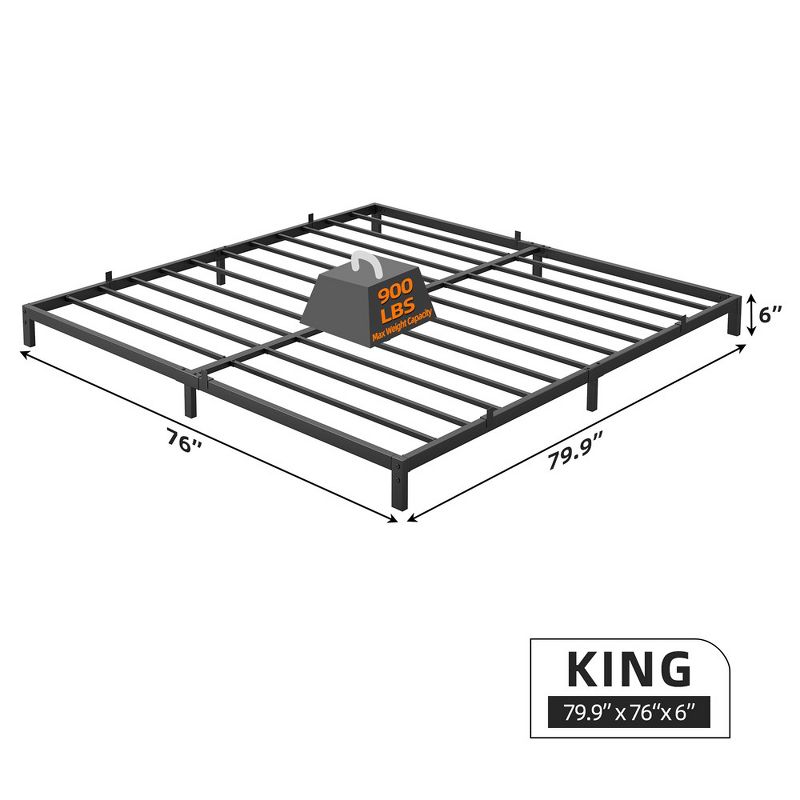 Whizmax 6 Inch King Low Profile and Heavy Duty Metal Platform Bed Frame, Non-Slip Metal Steel Slats, Black, 2 of 10