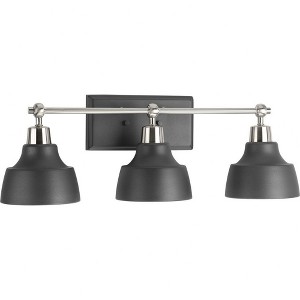 Progress Lighting Bramlett 3-Light Bath & Vanity, Brushed Nickel, Metal Reflector Shades - 1 of 4