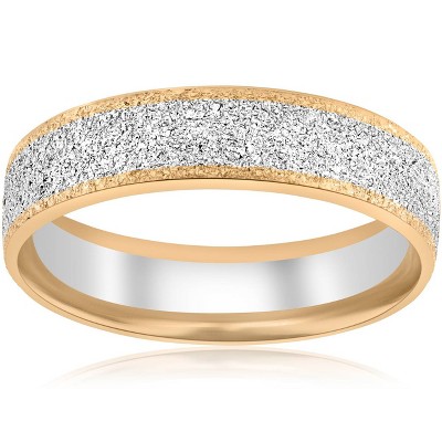 Pompeii3 14k White & Yellow Gold Mens 6mm Two Tone Comfort Fit Texture Wedding Band