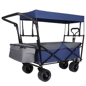 SEVOBAL Utility Storage Carts Heavy-Duty Collapsible Wagon with Push Handle , Foldable All-Terrain Wagon for Camping , Blue , 23.22"*7.09"*29.92" - 1 of 4