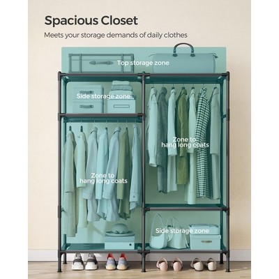 Black Steel Portable Wardrobe with Hanging Rails and Shelves