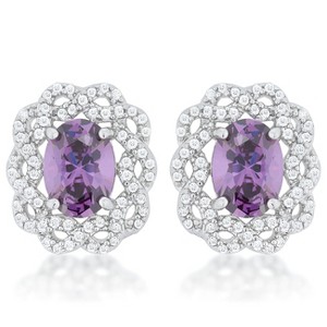 Slickblue Women’s Amethyst Oval Stud Earrings, Rhodium Plated, 7.5 Carat Purple Cubic Zirconia, Post Back - 1 of 3