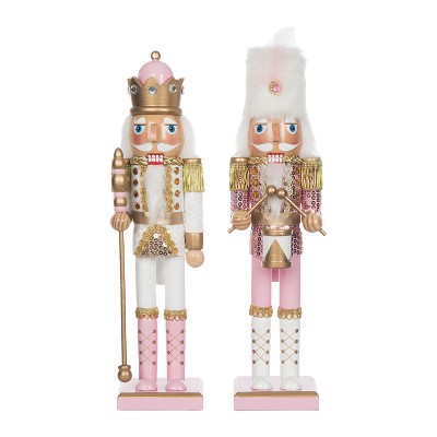 Transpac Large Wood Pastel Nutcracker Set of 2 Decorative Objects for Christmas Multicolor Tabletop Decor Indoor Use Gift Giving and Hostess Gifts