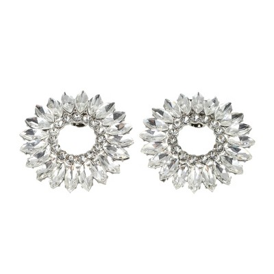 Unique Bargains Women's Oval Rhinestone Wedding Shoe Clips Silver Tone 2 Pcs