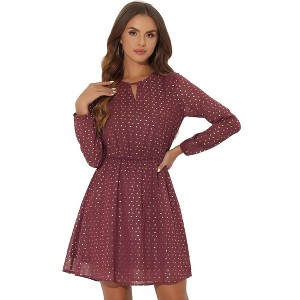 INSPIRE CHIC Women's Choker V Neck Vintage Flared Gilding Metallic Shiny Star A-Line Dress - 1 of 4
