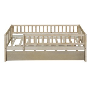Bellemave Twin Trundle beds for Kids, Daybed with Trundle, Wood Twin Bed for Teens, Adults, No Box Spring Needed,Natural - 1 of 3