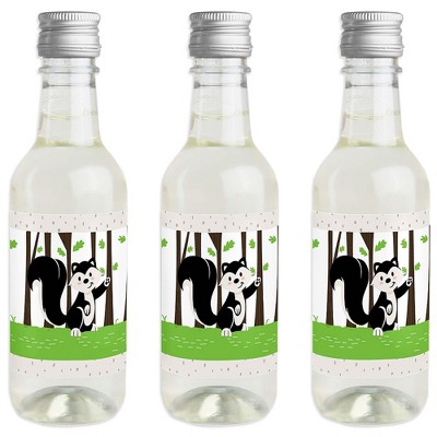 Big Dot of Happiness Little Stinker - Mini Wine & Champagne Bottle Label Stickers - Woodland Skunk Baby Shower Birthday Party Favor Gift - Set of 16