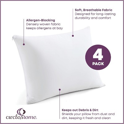 Standard White Cotton Hypoallergenic Pillow Protectors with Zipper, 4 Pack