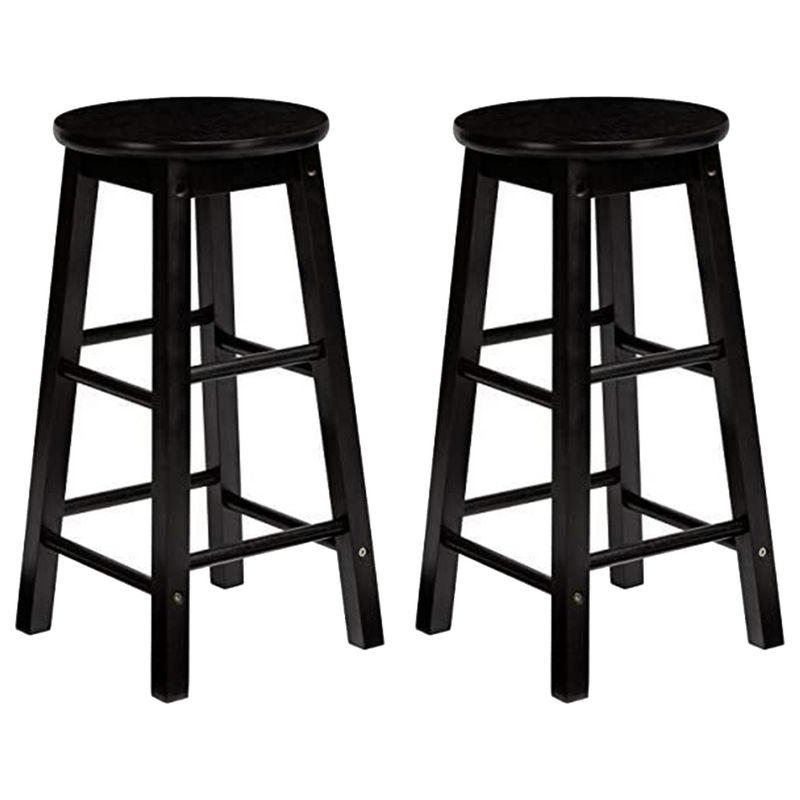 PJ Wood Classic Round Seat 29" Tall Kitchen Counter Stools for Homes, Dining Spaces, and Bars with Backless Seats & 4 Square Legs, Black (Set of 8), 2 of 7