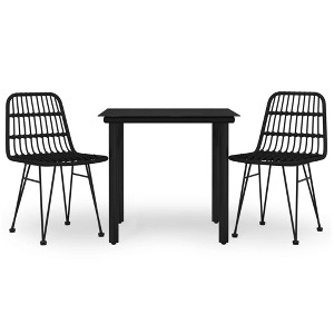 vidaXL Garden Dining Set Black Steel, Polyethylene, Tempered Glass Medium - 31.5" Table Length Black 2 Items - 1 of 4