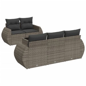 vidaXL Patio Sofa Set with Cushions Poly Rattan - Gray - 1 of 4