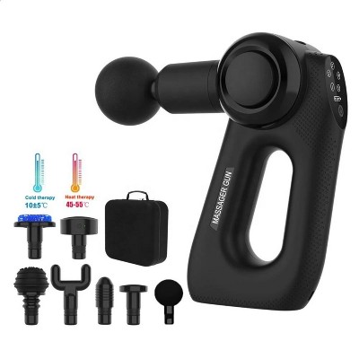 BRINJOY Black Mini Massage Gun (14.4×4.1×5.8in) – 5-Speed Cordless Fascia Gun with 4 Heads for Muscle Relief