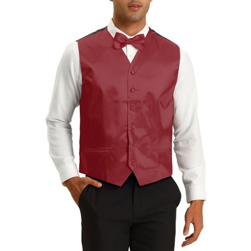 Lars Amadeus Faux Leather Suit Vest for Men's Formal Western PU Waistcoat  with Bow-Tie