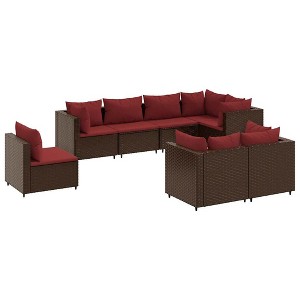 vidaXL Patio Lounge Set with Cushions Sectional Sofa 8 Piece - Brown Poly Rattan - Outdoor/Garden/Terrace Furniture - 1 of 4