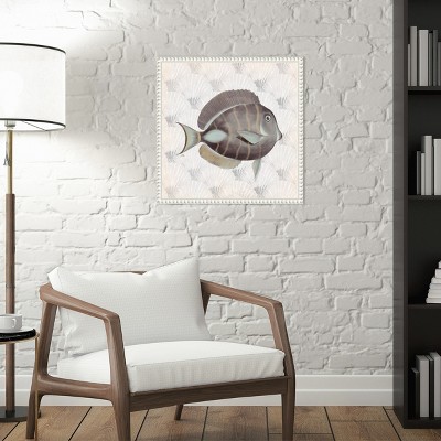 Neutral Vintage Fish Canvas Wall Art with Beaded Frame