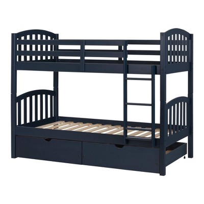 Twin Asten Bunk Beds and Rolling Drawers Set  Navy Blue  - South Shore