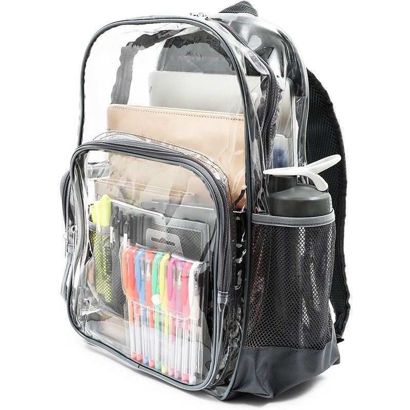 Juvale Clear Backpack Stadium Approved, See Through Bag for Sports, Concert & Festival Events, Gray Trim, 6x12.5x17.5 In, 2 of 7