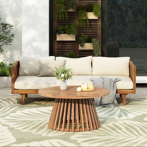 FIONECA Claremont 3-Seater Patio Daybed with Beige Cushions and Acacia Wood Coffee Table, Outdoor Furniture Set - 1 of 4