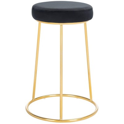 Kellie Black Velvet and Gold Metal Round Counter Stool
