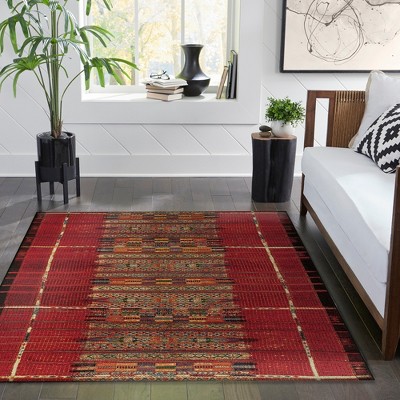 Marina Red Tribal Stripe 8'10" x 11'9" Synthetic Indoor/Outdoor Rug