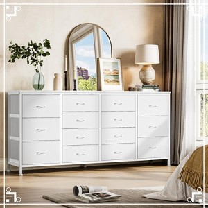 63" Wide Dresser with 14 Fabric Drawers, Built-In USB Ports, Multi-Functional Storage Unit for TV, Bedroom, Living Room, or Office - 1 of 4