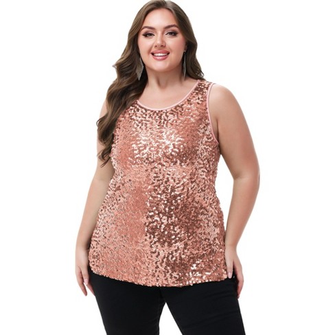 Anna kaci Women s Plus Size Sequin Tank Top Sleeveless Sparkle Blouse X Large Rose Gold Target