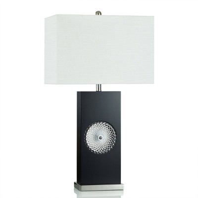 Kimono Glass Medallion and Steel Table Lamp Black - StyleCraft: Acrylic Base, White Linen Shade, UL Listed