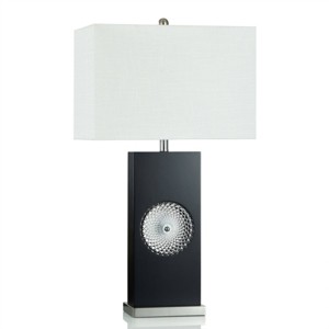 Kimono Glass Medallion and Steel Table Lamp Black - StyleCraft: Acrylic Base, White Linen Shade, UL Listed - 1 of 4