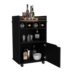 NicBex 2 Shelves Rolling Kitchen Island Cart with 1 Cabinet and 4 Bottle Rack,Kitchen Island on Wheels with Storage,Island Table for Kitchen,Black - 1 of 4