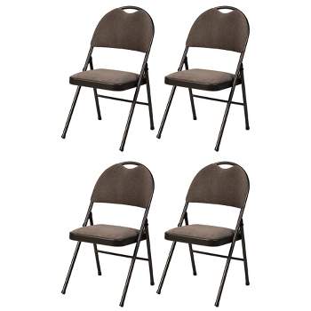MECO Sudden Comfort Corrin Fabric Double Padded High Back Folding Chair with Cinnabar Steel Frame for Indoor Outdoor Use, (Set of 4)